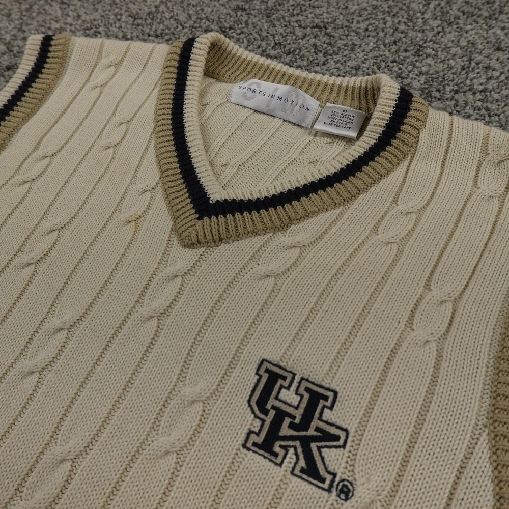 Kentucky Wildcats Vest Mens M Beige NCAA Basketball Cable Knit V Neck Sweater